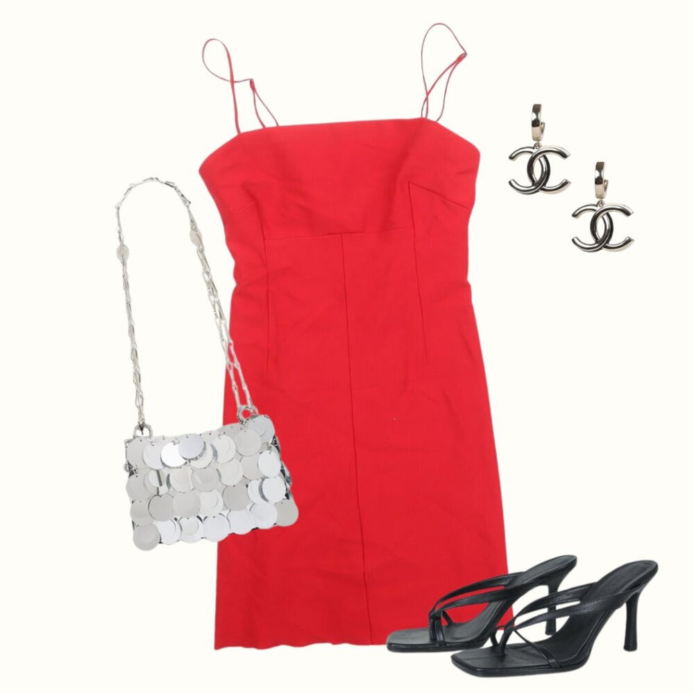 red a-line mini slip dress